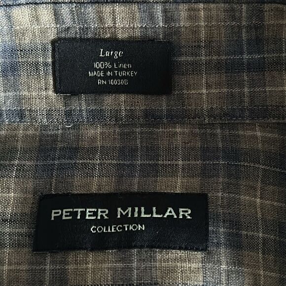 Peter Millar Blue Plaid 100% Linen Button-Up Shirt Mens Long Sleeve Size Large - Picture 7 of 11